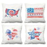 Aoihrraan 24 x 24 Inch American 4 Jul Cushion Covers My Stars Usa Flag Geometric Firework Soft Short Plush Square Throw Pillow Covers Decor For Living Room Sofa Outdoor Garden Couch, 60x60cm Set of 4