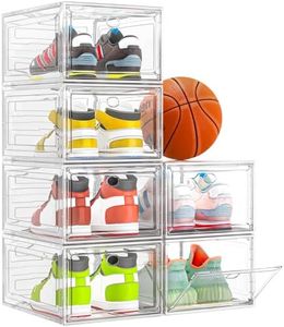 【Thicken & Sturdy】Clear Shoe Storage Organizer with Magnetic Door, Stackable Boxes for Closet, Foldable Space-Saving Shoe Rack for Sneaker Boot Container, Plastic Shoe Box 6 Pack, White