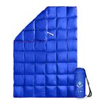 4monster Down Camping Blanket, Outdoor Down Blanket, Lightweight, Packable, Compact, Water Resistant Warm Blanket for Backpacking, Hiking, Travel, Hammock, Concert (Grid Blue,S)