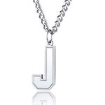 Mens Letter Necklace Initial J Pendant with Stainless Steel Curb Chain