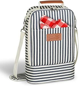 Tirrinia Insulated Wine Tote Carrier - 2 Bottle Travel Padded Wine Cooler Bag with Handle and Adjustable Shoulder Strap, Great Wine Lover Gift, Stripe The Size for Most Blue Stripes