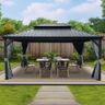 Kozyard Alexander 12' x 16' Hardtop Gazebo, Aluminum Frame with Galvanized Steel Double Roof, Outdoor Permanent Pavilion with Curtains and Netting for Patio, Backyard, Deck, Lawn (Gray)