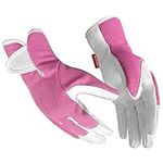 ORIDO Gardening Gloves for Women - Leather Working Gloves for Womens Work Glove for Yard Gardening Weeding Digging and Pruning(Medium, Pink)