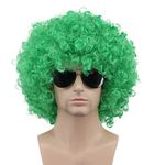 Karlery Men Women 70s 80s Short Curly Green Rocker Afro Wig California Halloween Costume Cosplay Party Wig