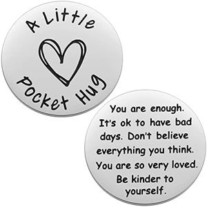 MIXJOY Little Pocket Hug Long Distance Gifts for Friends BFF, Encourage Cancer Survivor Recovery Gifts, Thinking of You Token, Medium, Stainless Steel, PU Leather, not known