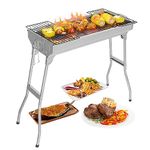 Outopee Stainless Steel BBQ Charcoal Grill, 28x 13 x 27" Portable & Foldable Barbecue Grill, Outdoor Patio Garden Heating Smoker for Cooking Camping Hiking Picnic Garden Beach Party