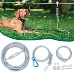 Supet Dog Runner for Yard, 10ft Dog Run Cable, 50ft Dog Zip Line for Backyard, Camping, Outside, Dog Trolley System for Large Dogs, Dog Tie Out Cable for Dogs up to 250lbs, Aerial Dog Run (Silver)