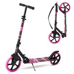 Megavotx Foldable Kick Scooter with 9" Front Sturdy Wheel - Suitable for Kids, Teens & Adults Ages 8+, Adjustable Handlebar, Lightweight Design with Strap, 220lbs Max Load Capacity, Bearing ABEC7-Pink