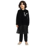 Piccolo, Silk Blend Embroidered Kurta Pyjama Set, Ethnic Wear, Full Sleeves Kurta and Pyjama/Pajama, Traditional Dress for Boys Kids (Color – Black)