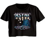 NSYNC T Shirt Cool Tones and Flames Ladies Short Sleeve T Shirts 90s Boy Band Crop Top Womens Summer Tops, Black, Large