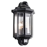 National Lighting Black Outdoor Security Lights - PIR External Wall Light - Motion Sensor Presence Detector Half Lantern Garden Porch Wall Lamp - IP44 Rated 60W GLS ES or LED E27 (Not Included)