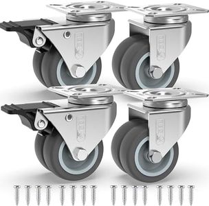 GBL 2" Heavy Duty Caster Wheels with 2 Brakes + Screws - up to 880Lbs - Set of 4 No Floor Marks Silent Castor for Furniture - Rubbered Trolley or Pallet Swivel Wheels - Silver Casters