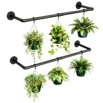 Bamworld 2pack Hanging Planter for Indoor Plants Hanging Plant Holder Plant Hanger Indoor Ceiling Window Plant Shelves Wall Mount Black Metal Rod(Pot&Plant Not Included)