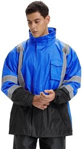 Hi Vis Rain Jacket for Men,Waterproof Class 3 Safety Rain Suit with Removable Hood & Black Bottom,High Visibility Rain Gear with Interior Mesh Lining