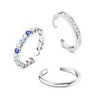 MILACOLATO 925 Sterling Silver Toe Rings For Women Adjustable Band Pinky Rings Minimalist Toe Ring Sandals Summer Beach Foot Jewellery 3Pcs Open Toe Ring Set B