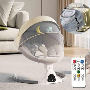 Adjustable Electric Baby Swing – Bluetooth, Remote, 5 Speeds, 5-Point Harness, Beige