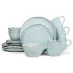 Elanze Designs Reactive Glaze Farmhouse Rustic Boho Ceramic Stoneware Dinnerware 16 Piece Plate Bowl Mug Dish Set - Service for 4, Ice Blue