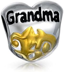 Nana Heart Shape Floral Scroll Word Grandma Charm Bead For Grandmother Two Tone 14K Gold Plated .925 Sterling Silver Fits European Bracelet