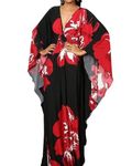 Bsubseach Plus Size Caftan Dresses for Women Swimsuit Cover Up Batwing Sleeve Summer Maxi Kaftan Dress Red Flower Print