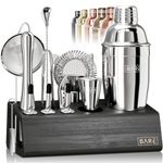 Pro Cocktail Kit | Mixology Bartender Kit | 14-Piece Cocktail Shaker Set | Martini Home Bartending Bar Accessories | Incl. 35 Recipe Cards | Gift Set (675ml/24oz Cobbler Shaker, Silver/Black)