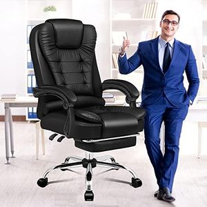 ALFORDSON Office Chair Ergonomic Computer Chair Executive Leather Home Desk Chair with Footrest High Back Recliner Video Game Chair for Home Office Gaming