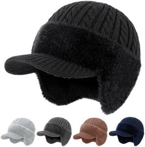 Winter Beanie Visor and Earflaps for Men Women, 2026 New Fleece Hat Scarf Set,Trapper for Skiing Hunting Fishing (Black)
