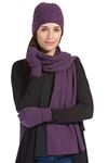 Fishers Finery Women's Pure Cashmere Cable Knit Hat Glove Scarf Set with Exquisite Box - purple - One size