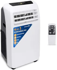 SereneLife Small Air Conditioner Portable 10,000 BTU with Built-in Dehumidifier + Heat - Portable AC unit for rooms up to 450 sq ft - Remote Control, Window Mount Exhaust Kit