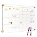 AMUSIGHT Clear Acrylic Calendar for Wall, 24" x 16" Golden Clear Calendar Dry Erase Board, Monthly Planner for Home, Office, Erasable Whiteboard Calendar, Monthly Organizer Schedule Reusable