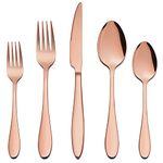 LIANYU 40-Piece Copper Silverware Set for 8, Stainless Steel Flatware Cutlery Set, Tableware Eating Utensils Include Forks Knives Spoons, Mirror Polished, Dishwasher Safe