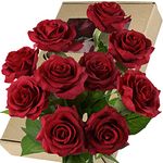 FiveSeasonStuff 10 Stems Real Touch Roses Artificial Flower Silk Roses ‘Petals Feel and Look like Fresh Roses' Bouquet of Flowers Floral Arrangements (Red #6)