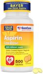 GenCare - Low Dose Aspirin 81mg for Adults Coated (NSAID) 500 Tablets | Adult Low Dose | Enteric Coated Aspirin Pills | Muscle Pain & Menstrual Pain Relief | Fever Reducer | Generic Bayer