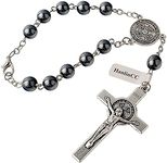 HanlinCC Saint Benedict Evil Protection Medal for Car or Truck Rearview Mirror, Anti-silver Car Rosary