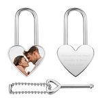 AllerPierce Engraved Padlock with Key, Personalized Love Heart Lock with Photo and Text, Wish Lock for Couple Friends Birthday Christmas Valentine's Day Gift (Heart Shaped)