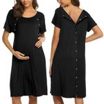 Ekouaer Womens Short Maternity Dress O Neck Nursing Nightgown for Breastfeeding 3 in 1 Maternity Nightdress(Black,M)