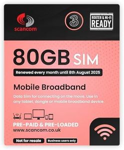 Three 80GB Data SIM - 5G Business-Grade Data Renewed Monthly until 8th July 2025 - Works out around £3.30 Per Month - For Wifi Routers, Tablets & Phones