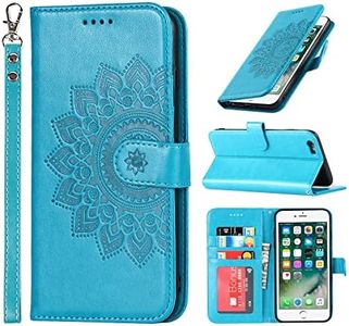 SunYoo for iPhone 6S Plus Case,for iPhone 6 Plus Case,Flower Printed Leather Wallet Case with Stand Holder Flip Cover with Card Slots and Strap Compartment for iPhone 6plus/6Splus(5.5")-Blue