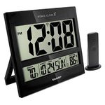 SHARP Atomic Clock - Never Needs Setting! - Jumbo 3" Easy to Read Numbers - Indoor/Outdoor Temperature Display with Wireless Outdoor Sensor - Gloss Black