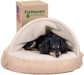 FurHaven Pet Dog Bed | Cooling Gel Memory Foam Orthopedic Round Faux Sheepskin Snuggery Pet Bed for Dogs & Cats, Cream, 26-Inch