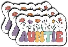 (3Pcs) Auntie Floral Sticker, Gifts for Aunt Sister Sticker Decorate Books, Laptops, Water Bottles, Kindles Stickers, 3" Waterproof Vinyl Stickers with Vintage Retro Groovy Design, Size 3"x2" Inch