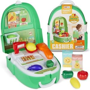 Litti City Play Cash Register for Kids - Kids Cash Register Toy - Pretend Play Boys & Girls - Grocery Cashier Backpack - Play Grocery Store - Interactive Play Learning Toys, Grocery Store Pretend Play