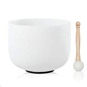 CVNC 440HZ 8 Inch F Note Heart Chakra Frosted Quartz Crystal Singing Bowl with Mallet and O-ring for Sound Healing Meditation