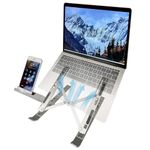 TARKAN 2 in 1 Portable & Foldable Aluminium Laptop Stand + Mobile Stand with Adjustable Height & Angle for Laptops, MacBook, Phones (Silver)