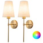 Wall Lights Battery Operated Wall Sconces Set Of 2，Indoor not Hardwired Fabric Shade Fixtures,Rechargeable Wireless Wall Sconces With Dimmable Remote Control,for Bedroom,Farmhouse ( Color : Gold )