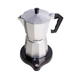 InstaCuppa Electric Moka Pot Espresso Maker with Smart Heating Pad, Adjustable Temperature Settings, Italian Style Percolator Coffee Maker, Durable and Premium Grade Aluminium Build, 300 ML, Silver