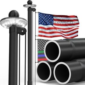 KBLOONG 11 Gauge Heavy Duty Flag Pole -25 FT Black Extra Thick Aluminum Flagpole Kit with Deluxe Solar Light, 3x5 Nylon Embroidered Flag for Outside House In Ground-120MPH Wind Tested