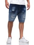 Linvich Mens Blue Ripped Denim Shorts Stretchy Skinny Washed Faded Jean Shorts Slim Fit Destroyed Short Jeans with Hole