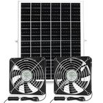 Fanspex IP67 Waterproof Solar Dual Fan Kit for outside Chicken Coop, 25W Solar Panel Powered Fan for Greenhouse Shed, 2 Way Air-flow Intake or Exhaust 5.5" Bigger Two Fan Kit with 15FT Cord