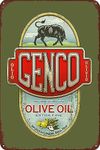 Retro Genco Olive Oil Co. Metal Tin Sign - Vintage Wall Decor Art Print for Home, Club Room, and Man Cave - 8x12 Inches