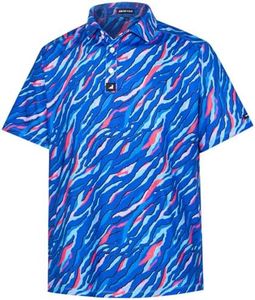SURF CUZ Golf Shirt Moisture Wicking for Men Dry Fit Polo Shirts Short Sleeve Print Performance 4-Way Stretch, 14 Blue Zebra, X-Large